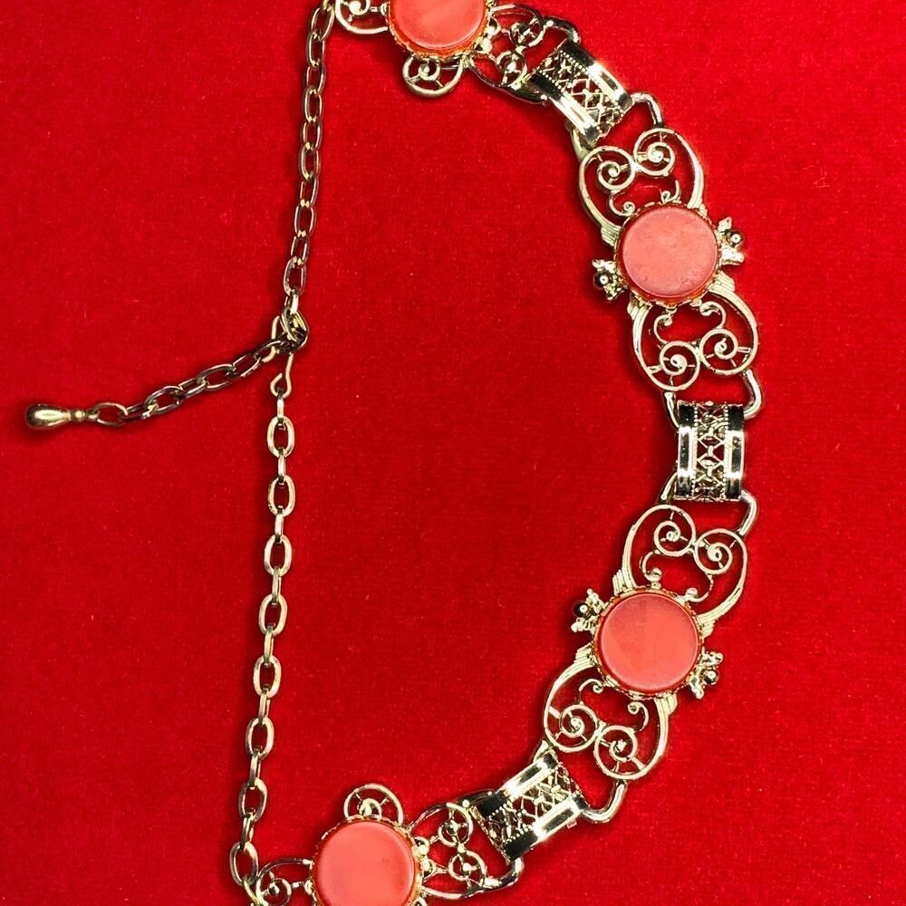 Silver plate Choker Necklace with Orange disk stations, Vintage